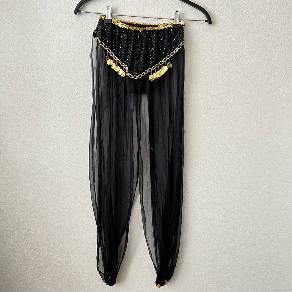 Gypsy Costume Pants black gold sequin coins sheer open leg